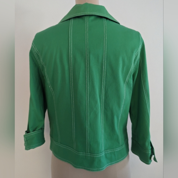 ANN TRINITY vintage green jean jacket size M with white/green oversized buttons - Picture 2 of 9